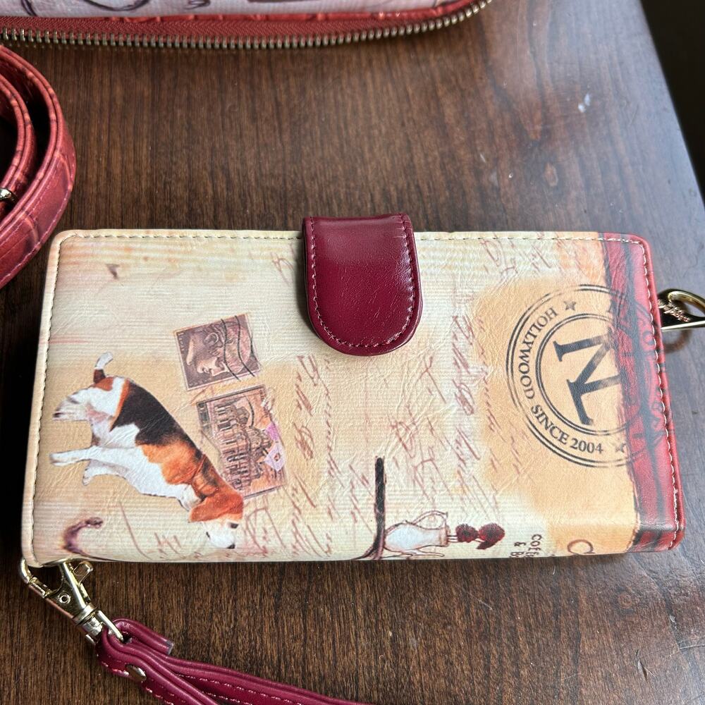 Nicole Lee Red Leopard Café Illustration Crossbody with Matching Wallet - Picture 12 of 16